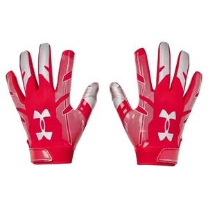 Under Armour F8 Mens Football Gloves Red Silver GlueGrip Skill Player XL 1368851
